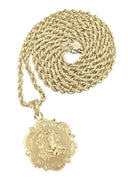 10K Yellow Gold Rope Chain & Jesus Head Pendant | Appx. 13.5 Grams