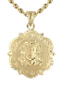 10K Yellow Gold Rope Chain & Jesus Head Pendant | Appx. 13.5 Grams