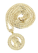 10K Yellow Gold Cuban Chain & Round Jesus Head Pendant | Appx. 19.5 Grams