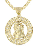10K Yellow Gold Cuban Chain & Round Jesus Head Pendant | Appx. 19.5 Grams