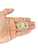 10K Yellow Gold Cuban Chain & Round Jesus Head Pendant | Appx. 19.5 Grams