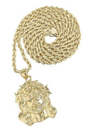 10K Yellow Gold Rope Chain & Jesus Head Pendant | Appx. 19 Grams