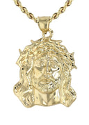 10K Yellow Gold Rope Chain & Jesus Head Pendant | Appx. 19 Grams