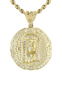 10K Yellow Gold Rope Chain & Jesus Head Pendant | Appx. 18.3 Grams