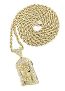 10K Yellow Gold Rope Chain & Cz Jesus Head Pendant | Appx. 13.5 Grams