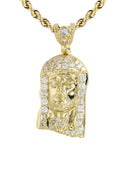 10K Yellow Gold Rope Chain & Cz Jesus Head Pendant | Appx. 13.5 Grams