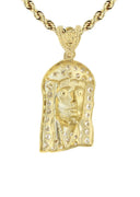 10K Yellow Gold Rope Chain & Cz Jesus Head Pendant | Appx. 13.5 Grams