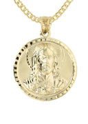 10K Yellow Gold Cuban Chain & Jesus Head Pendant | Appx. 14.3 Grams