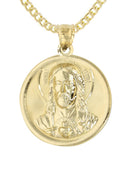 10K Yellow Gold Cuban Chain & Jesus Head Pendant | Appx. 14.3 Grams
