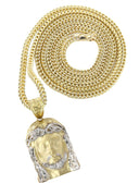 10K Yellow Gold Franco Chain & Jesus Head Pendant | Appx. 21.6 Grams