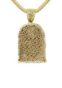 10K Yellow Gold Franco Chain & Jesus Head Pendant | Appx. 21.6 Grams