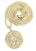 10K Yellow Gold Cuban Chain & Jesus Head Pendant | Appx. 19 Grams