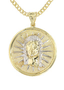 10K Yellow Gold Cuban Chain & Jesus Head Pendant | Appx. 19 Grams