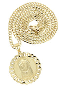 10K Yellow Gold Cuban Chain & Jesus Head Pendant | Appx. 16.3 Grams