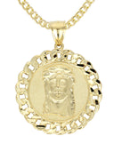 10K Yellow Gold Cuban Chain & Jesus Head Pendant | Appx. 16.3 Grams