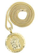 10K Yellow Gold Franco Chain & Jesus Head Pendant | Appx. 17.1 Grams
