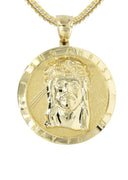 10K Yellow Gold Franco Chain & Jesus Head Pendant | Appx. 17.1 Grams