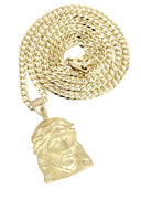 10K Yellow Gold Cuban Chain & Jesus Head Pendant | Appx. 17.1 Grams