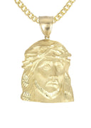 10K Yellow Gold Cuban Chain & Jesus Head Pendant | Appx. 17.1 Grams