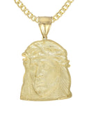 10K Yellow Gold Cuban Chain & Jesus Head Pendant | Appx. 17.1 Grams