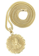 10K Yellow Gold Franco Chain & Jesus Head Pendant | Appx. 13.6 Grams