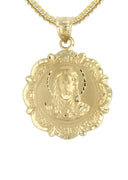 10K Yellow Gold Franco Chain & Jesus Head Pendant | Appx. 13.6 Grams