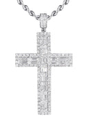 14K White Gold Cross Diamond Pendant & Rope Chain | 4.56 Carats