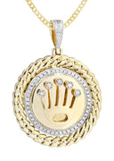 10K Yellow Gold Crown Diamond Pendant & Cuban Chain | 0.4 Carats