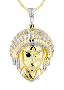 10K Yellow Gold Chief Head Diamond Pendant & Cuban Chain | 0.29 Carats
