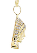 10K Yellow Gold Chief Head Diamond Pendant & Cuban Chain | 0.29 Carats