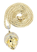 10K Yellow Gold Chief Head Diamond Pendant & Cuban Chain | 0.29 Carats