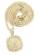 10K Yellow Gold Dog Tag Pendant & Cuban Chain | 2.35 Carats