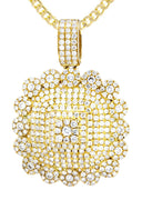 10K Yellow Gold Dog Tag Pendant & Cuban Chain | 2.35 Carats