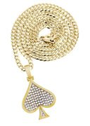 10K Yellow Gold Spades Pendant & Cuban Chain | 0.57 Carats