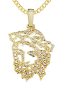 10K Yellow Gold 3D Jesus Head Pendant & Cuban Chain | 0.48 Carats