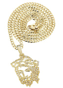 10K Yellow Gold 3D Jesus Head Pendant & Cuban Chain | 0.48 Carats