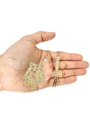 10K Yellow Gold 3D Jesus Head Pendant & Cuban Chain | 0.48 Carats