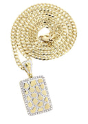 10K Yellow Gold Nugget Dog Tag Pendant & Cuban Chain | 0.84 Carats