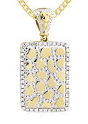 10K Yellow Gold Nugget Dog Tag Pendant & Cuban Chain | 0.84 Carats