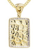 10K Yellow Gold Nugget Dog Tag Pendant & Cuban Chain | 0.84 Carats