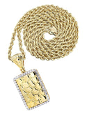 14K Yellow Gold Nugget Dog Tag Pendant & Rope Chain | 0.6 Carats