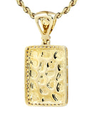 14K Yellow Gold Nugget Dog Tag Pendant & Rope Chain | 0.6 Carats