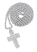 14K White Gold Cross Diamond Pendant & Rope Chain | 6.47 Carats