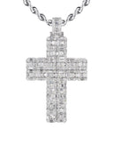 14K White Gold Cross Diamond Pendant & Rope Chain | 6.47 Carats