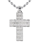 14K White Gold Cross Diamond Pendant & Rope Chain | 6.47 Carats