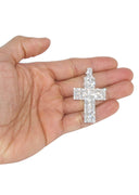14K White Gold Cross Diamond Pendant & Rope Chain | 6.47 Carats