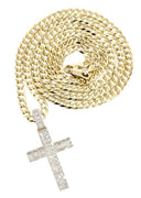 14K Yellow Gold Cross Diamond Pendant & Cuban Chain | 4.19 Carats
