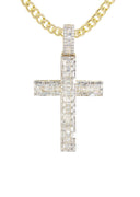 14K Yellow Gold Cross Diamond Pendant & Cuban Chain | 4.19 Carats
