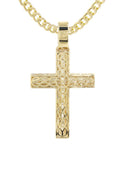 14K Yellow Gold Cross Diamond Pendant & Cuban Chain | 4.19 Carats