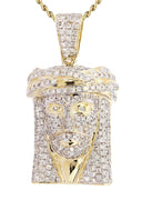 14K Yellow Gold Jesus Head Diamond Pendant & Rope Chain | 2.08 Carats